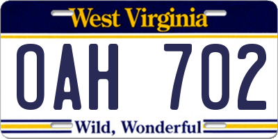WV license plate OAH702