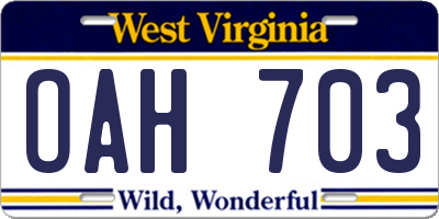 WV license plate OAH703