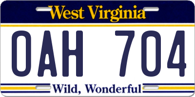 WV license plate OAH704