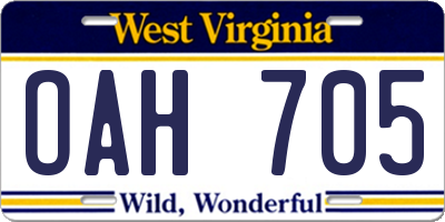 WV license plate OAH705