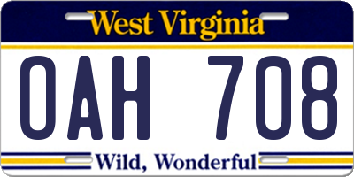 WV license plate OAH708