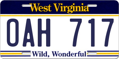 WV license plate OAH717