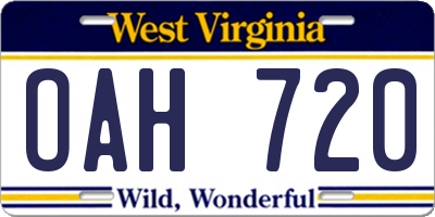 WV license plate OAH720