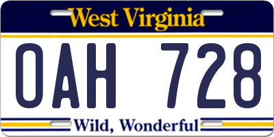 WV license plate OAH728