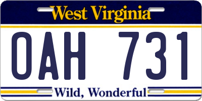 WV license plate OAH731