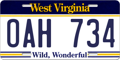 WV license plate OAH734
