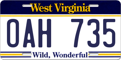 WV license plate OAH735