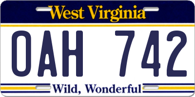 WV license plate OAH742