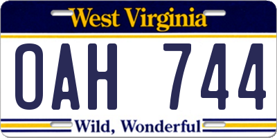 WV license plate OAH744