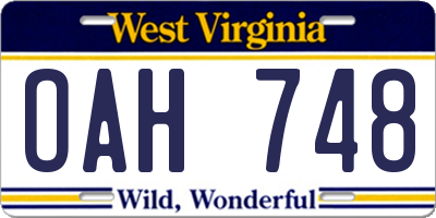 WV license plate OAH748