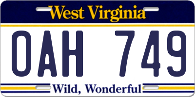 WV license plate OAH749