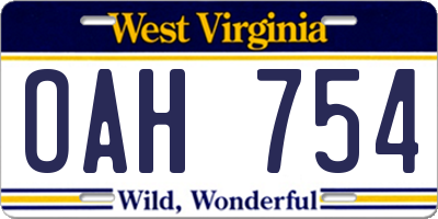 WV license plate OAH754