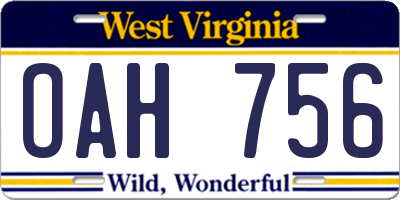 WV license plate OAH756