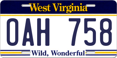 WV license plate OAH758