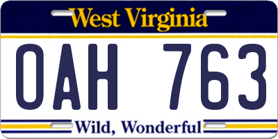 WV license plate OAH763