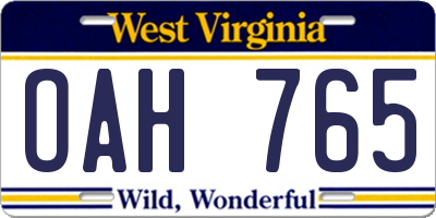 WV license plate OAH765