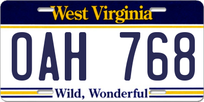 WV license plate OAH768