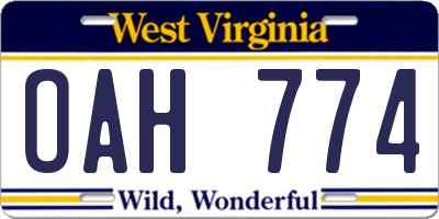WV license plate OAH774