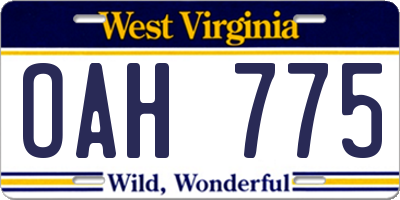 WV license plate OAH775