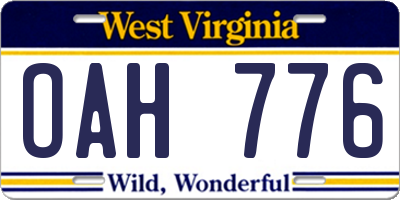 WV license plate OAH776