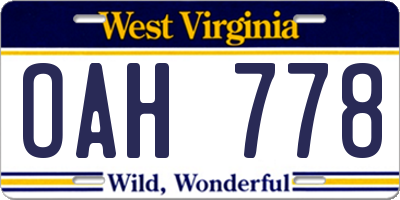 WV license plate OAH778