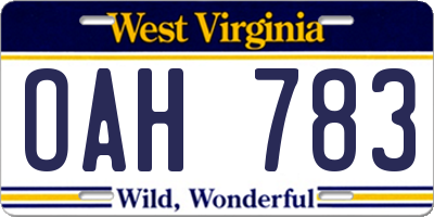 WV license plate OAH783