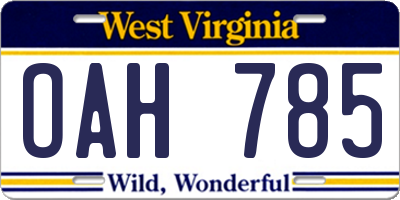 WV license plate OAH785