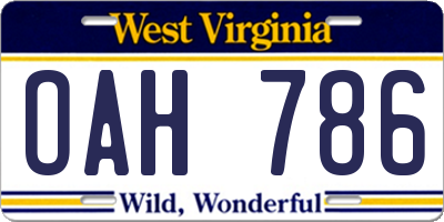 WV license plate OAH786