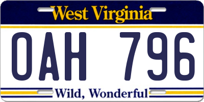 WV license plate OAH796