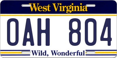 WV license plate OAH804