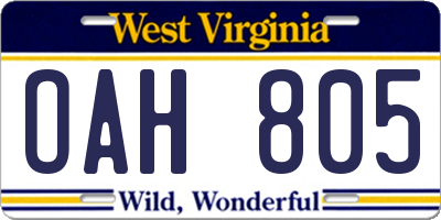 WV license plate OAH805