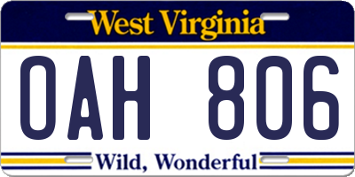 WV license plate OAH806