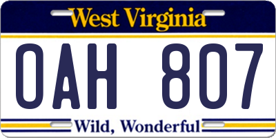 WV license plate OAH807