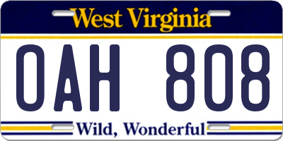 WV license plate OAH808
