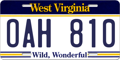 WV license plate OAH810