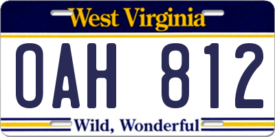 WV license plate OAH812