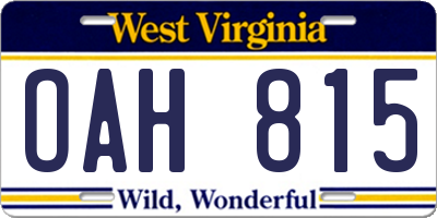 WV license plate OAH815