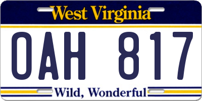 WV license plate OAH817