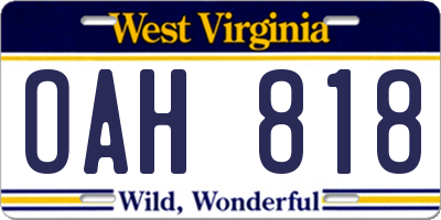WV license plate OAH818