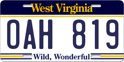 WV license plate OAH819
