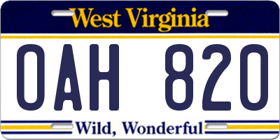 WV license plate OAH820