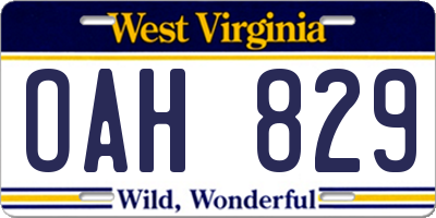 WV license plate OAH829