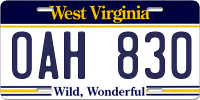 WV license plate OAH830