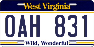 WV license plate OAH831