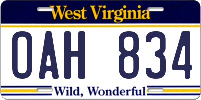 WV license plate OAH834