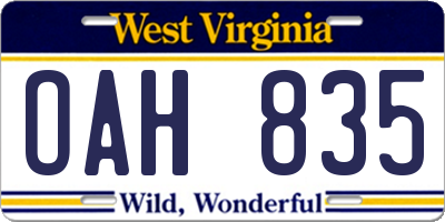 WV license plate OAH835