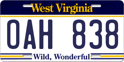 WV license plate OAH838