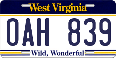 WV license plate OAH839