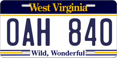 WV license plate OAH840