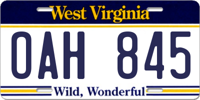 WV license plate OAH845